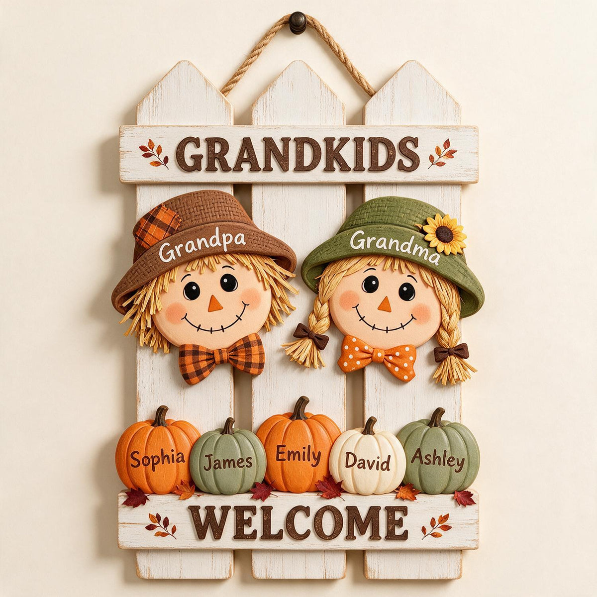 Personalisierte Herbst-Scheuche Großeltern Willkommen Holzschild, Enkelkind Geschenk