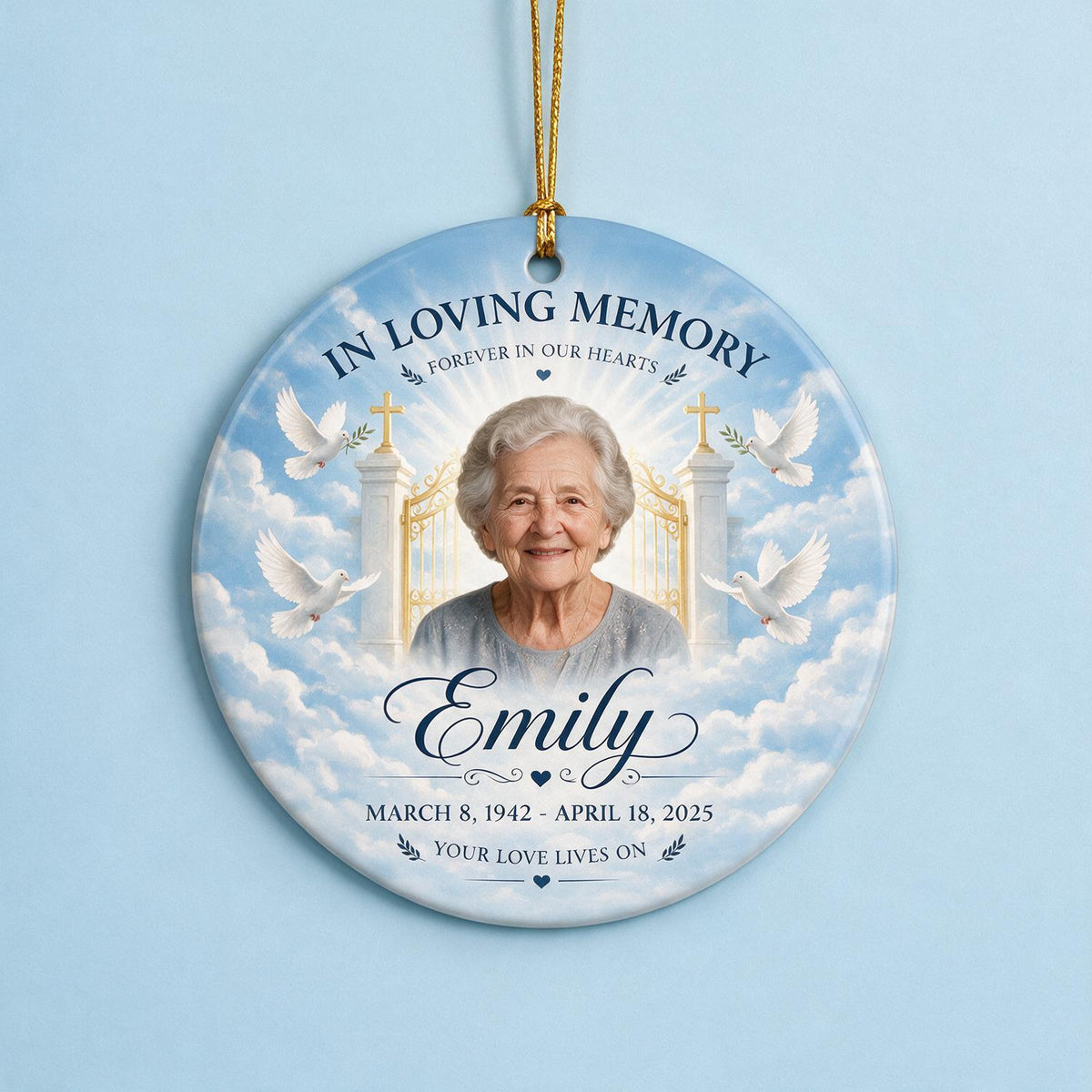 In Loving Memory Your Love Lives On - Personalized Ceramic Ornament - Memorial Gift, Funeral Keepsake