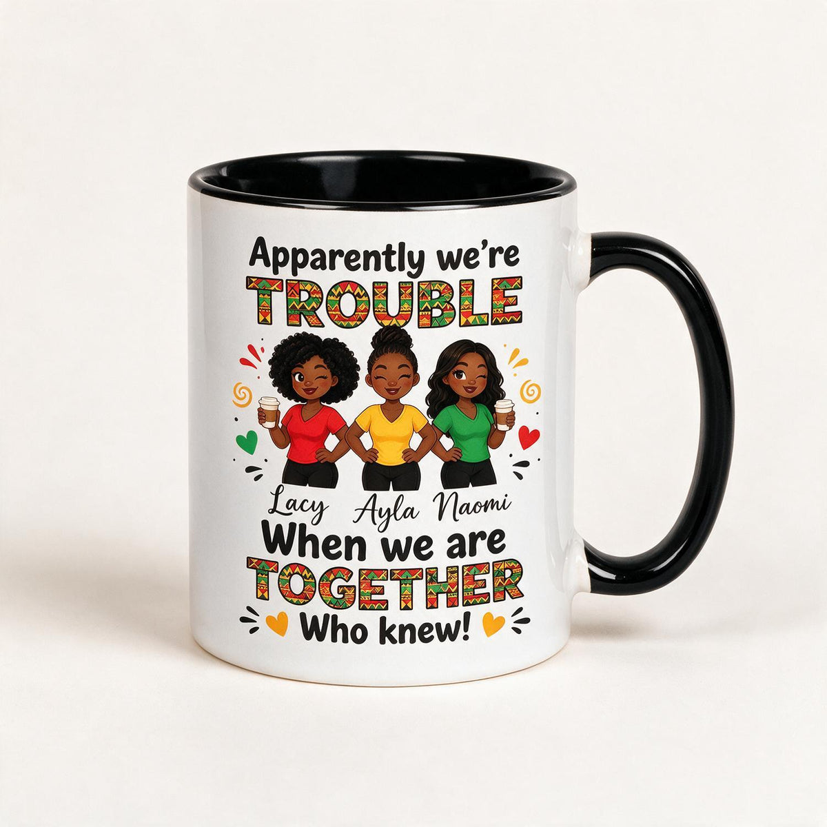 Personalized Best Friends Tribal Pattern Trouble Together Mug, Birthday Gift for Besties
