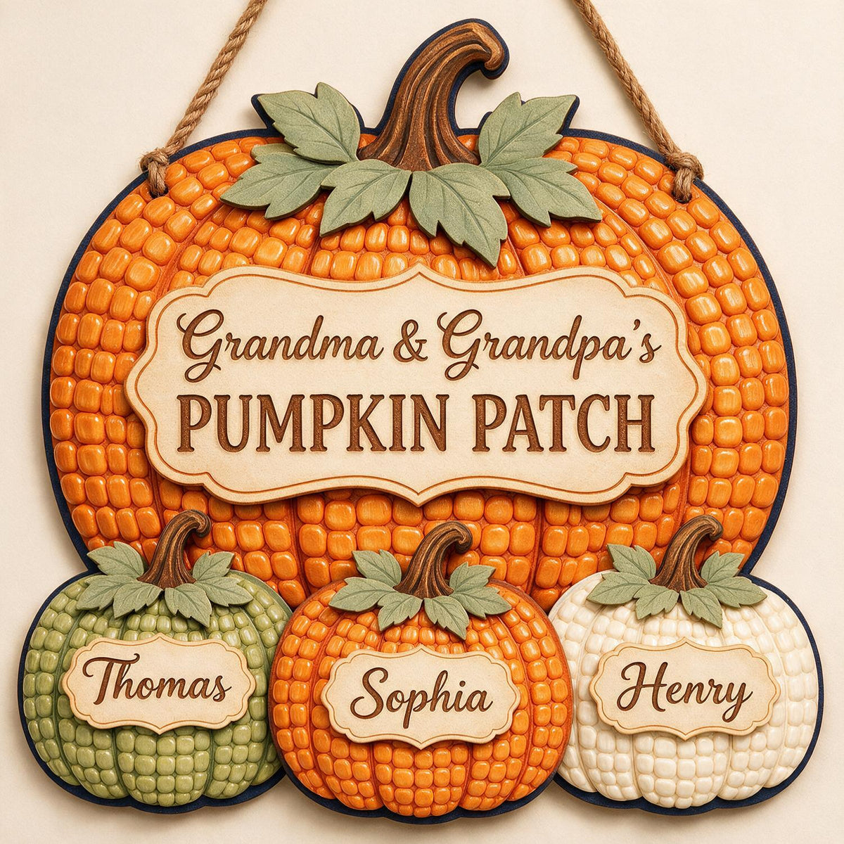 Personalisierte Herbst Kürbis Patch Holzschild für Großeltern, Individuelle Familiennamen Herbst Wanddekoration