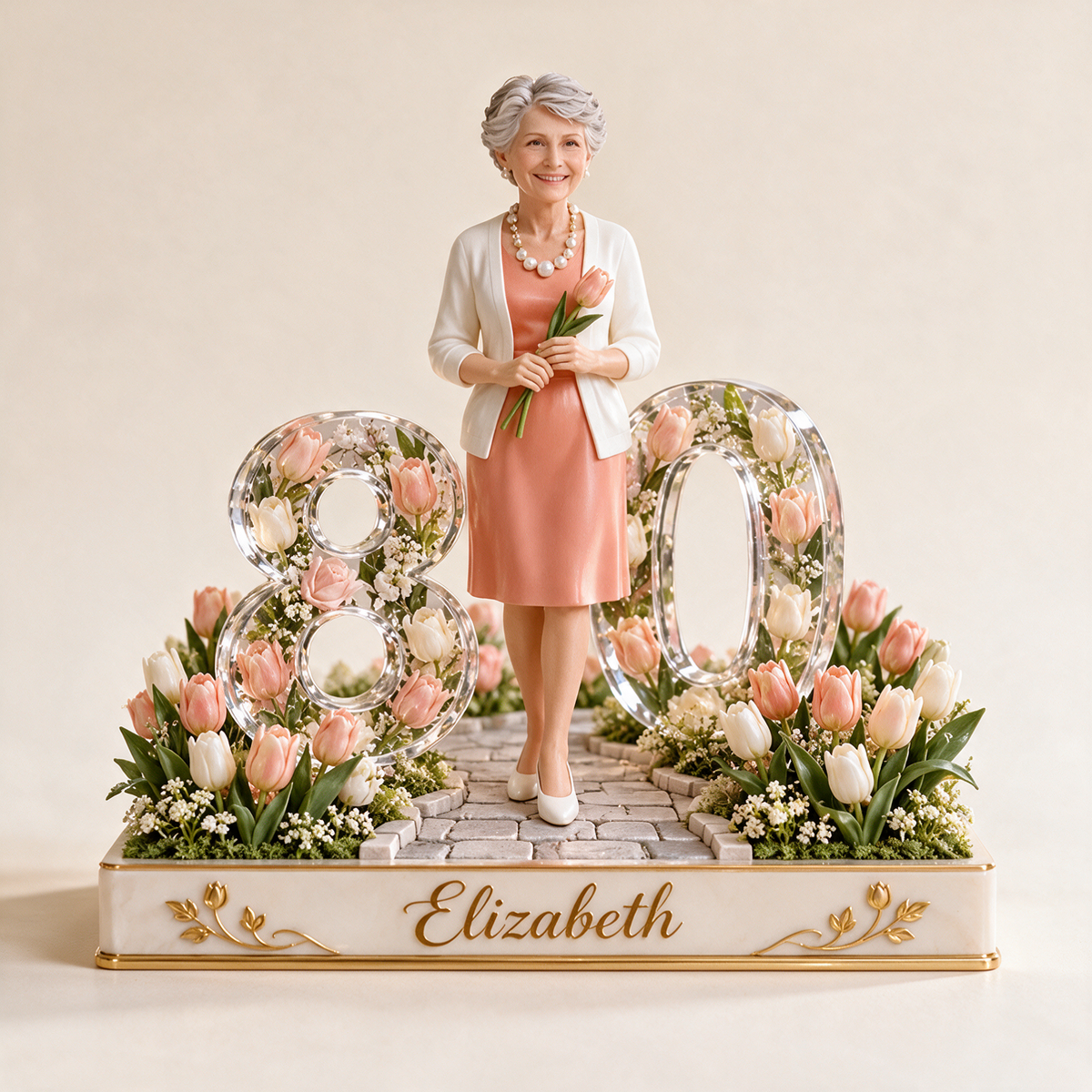 Personalized Tulip Garden Custom Shape Acrylic Plaque, Personalized 40th 50th 60th 70th Birthday Present for Mother, Grandmother, Aunt, Daughter, Unique Birthday Gift for Women
