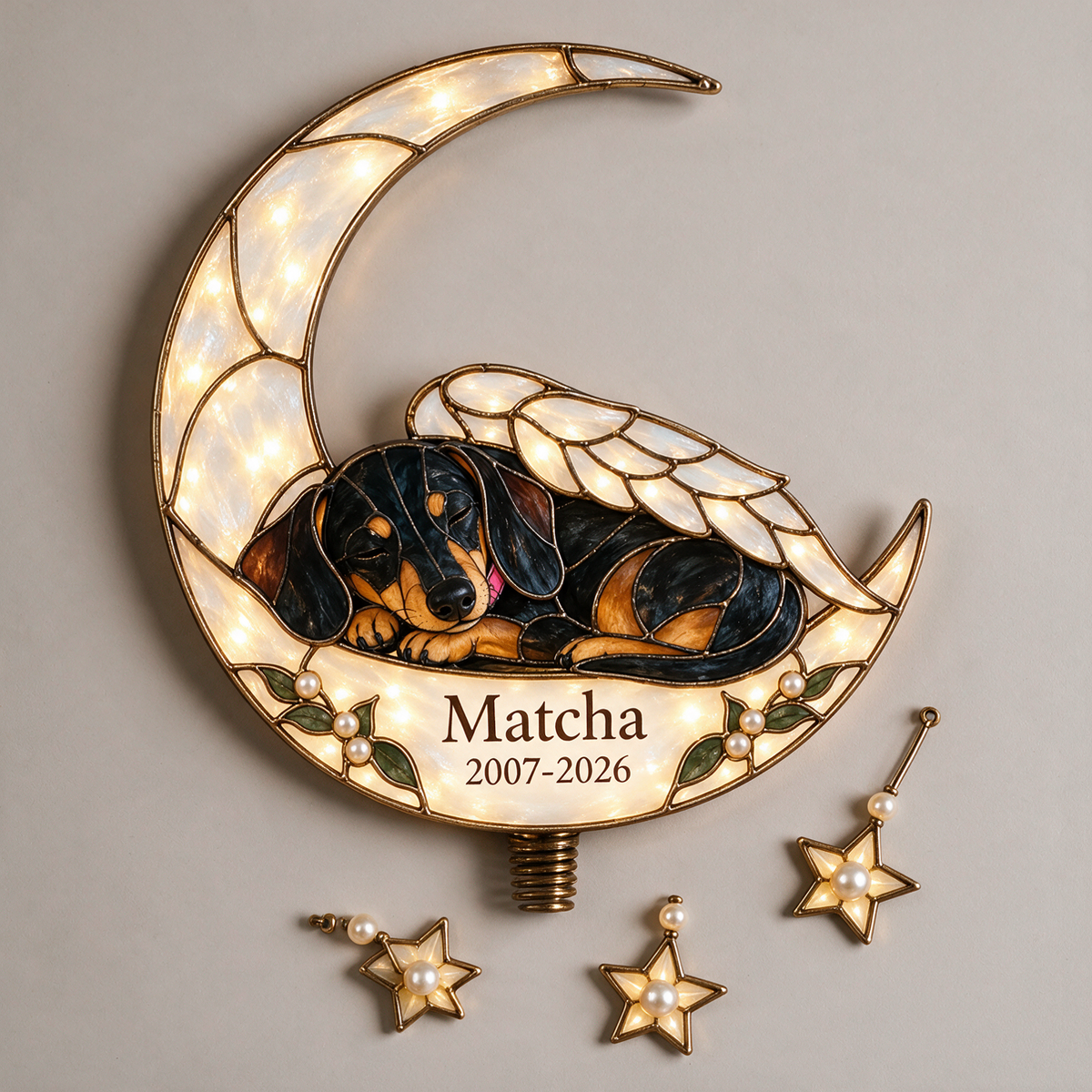 Personalized Dog Memorial Crescent Moon Christmas Tree Topper