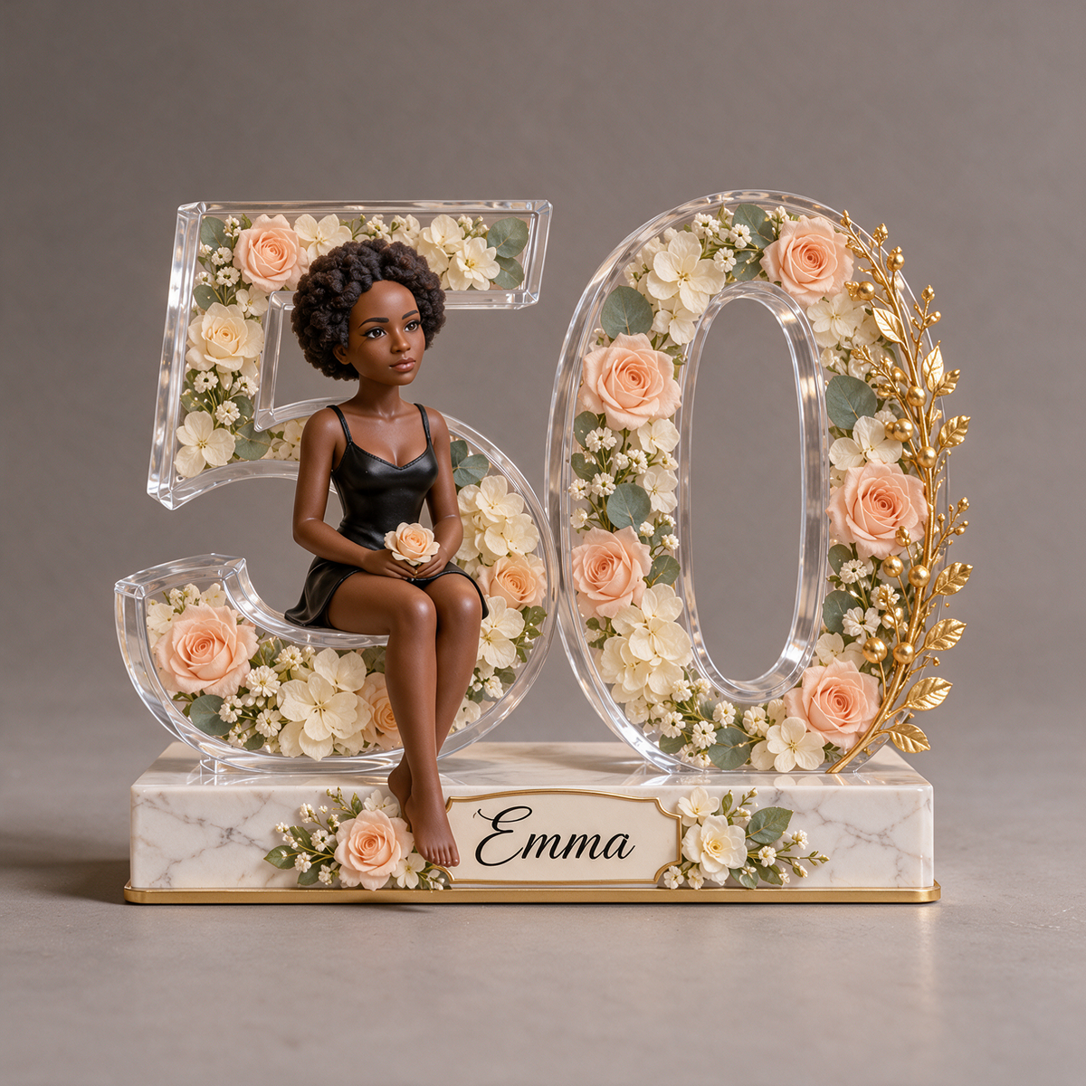 Personalized 50th Birthday Photo Plaque - Floral Acrylic Number Decoration for Women