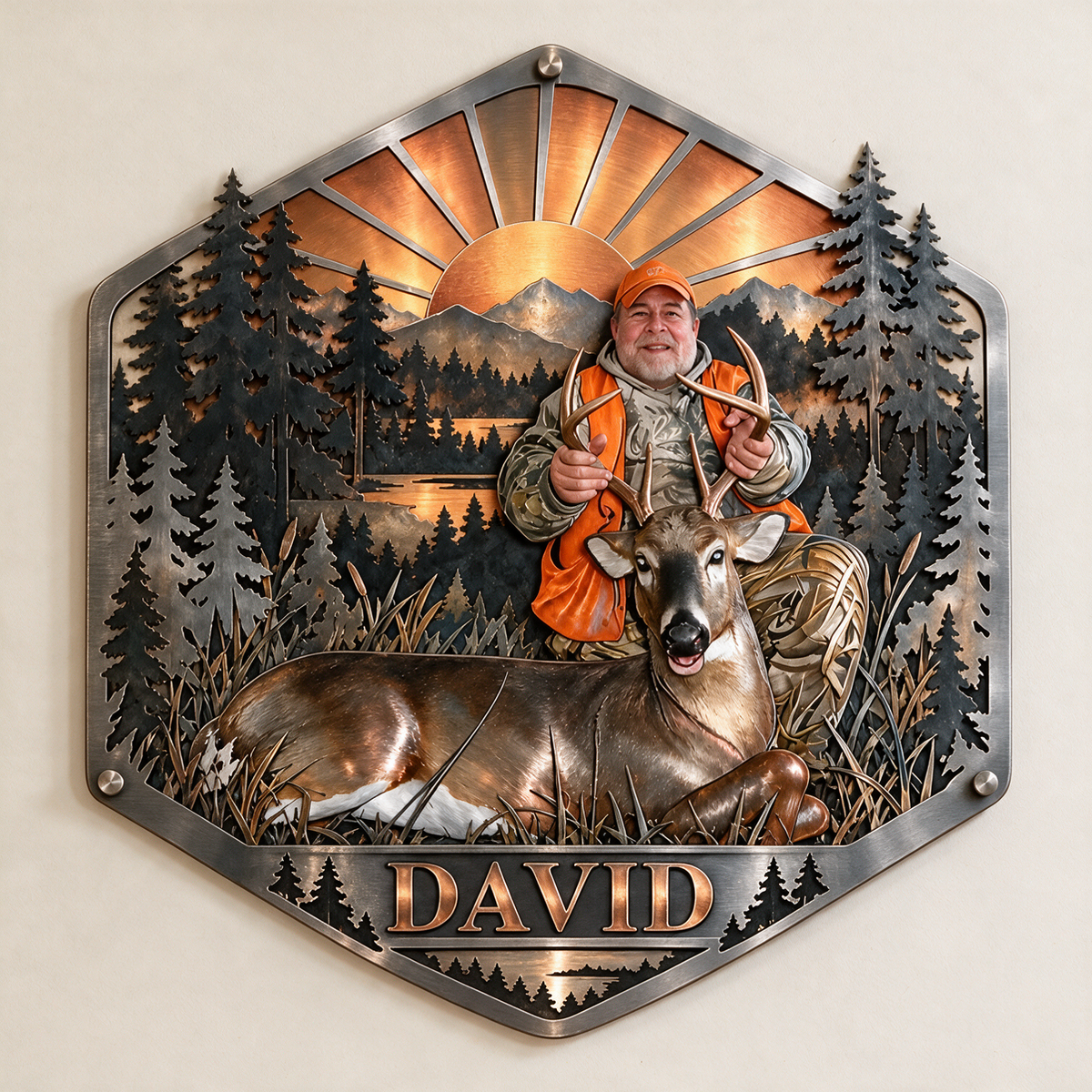 Personalized Custom Photo Deer Hunting 3D Cut Metal Sign - Gift for Older Men