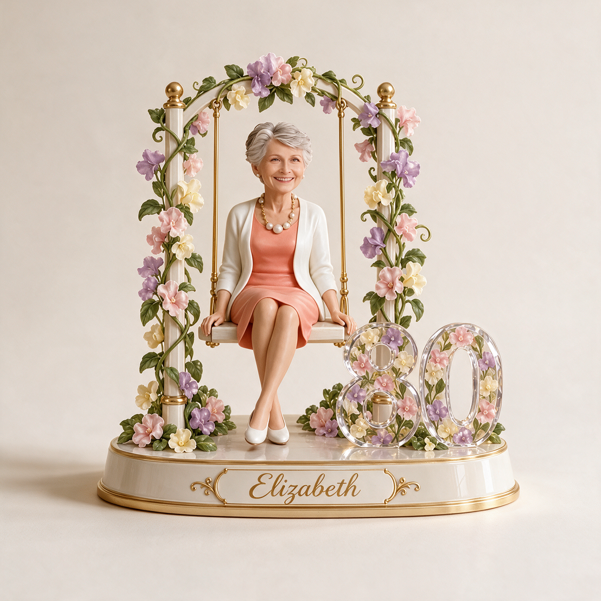 Personalized Floral Swing Photo Custom Shape Acrylic Plaque, Custom 18th 21st 30th 40th 50th Birthday Present for Daughter, Girlfriend, Wife, Sister, Thoughtful Gift for Women