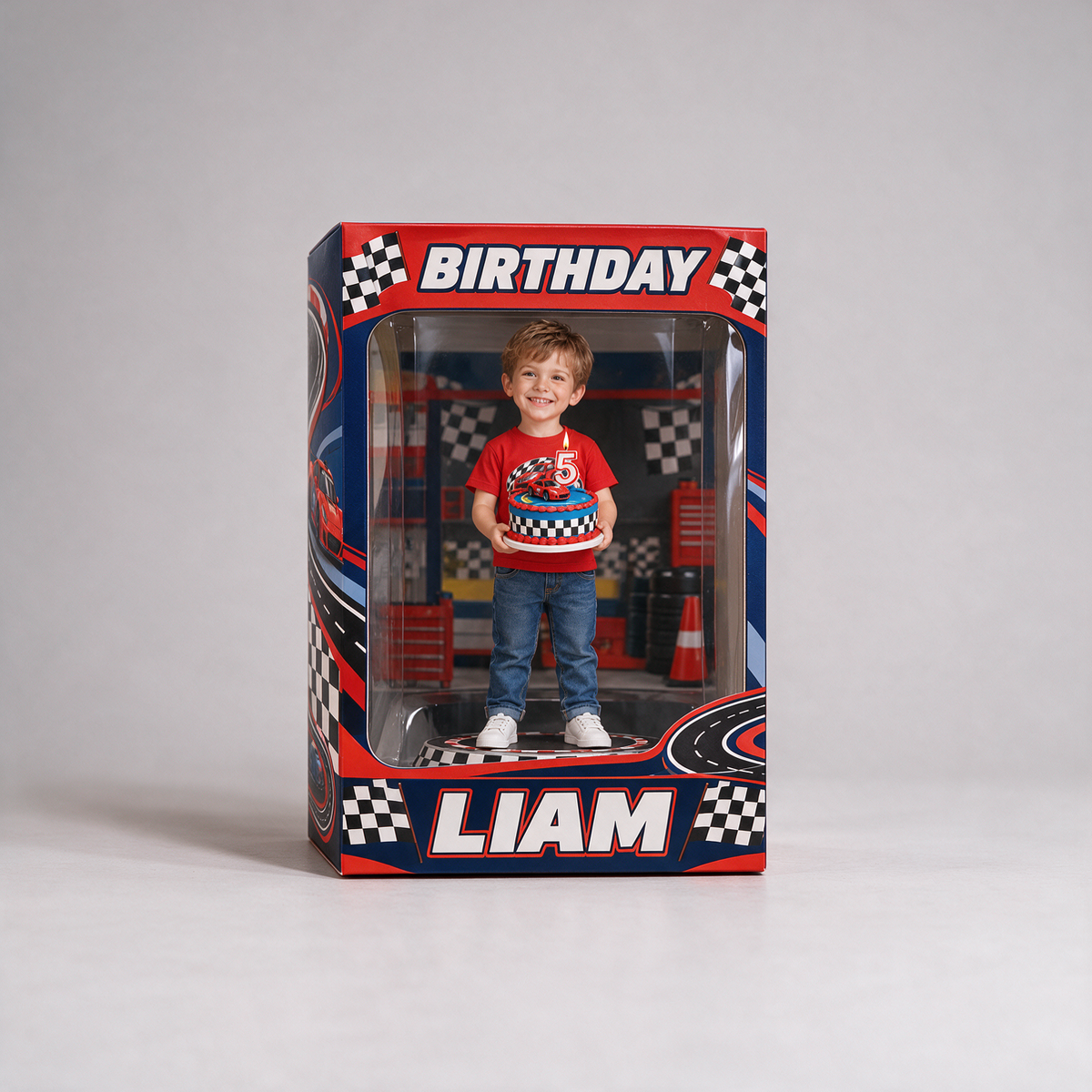 Personalized Custom Photo Race Car Acrylic Display Box - 5th Birthday Gift for Boys