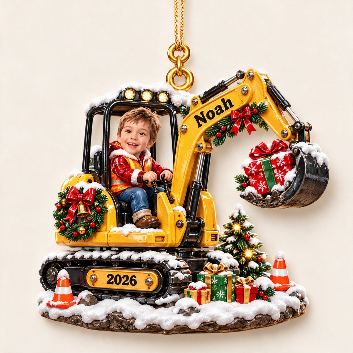 Personalized Custom Photo Excavator 3D Ornament - 2026 Christmas Gift for Boys