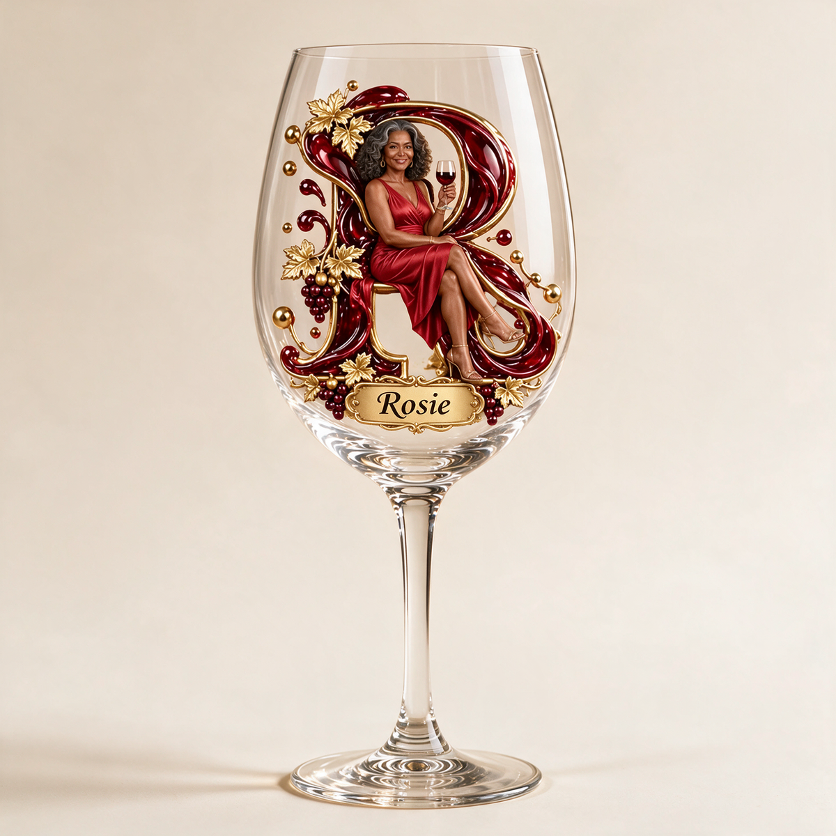 Personalized Custom Photo Wine Lover Wine Glass - Gift for Older Women