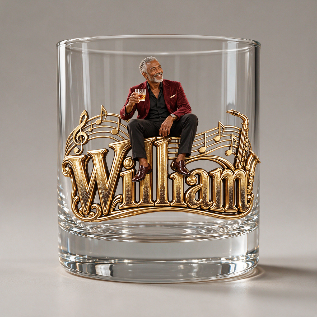 Verre à Whisky Jazz Photo Personnalisé - Cadeau pour Hommes Âgés Amateurs de Musique