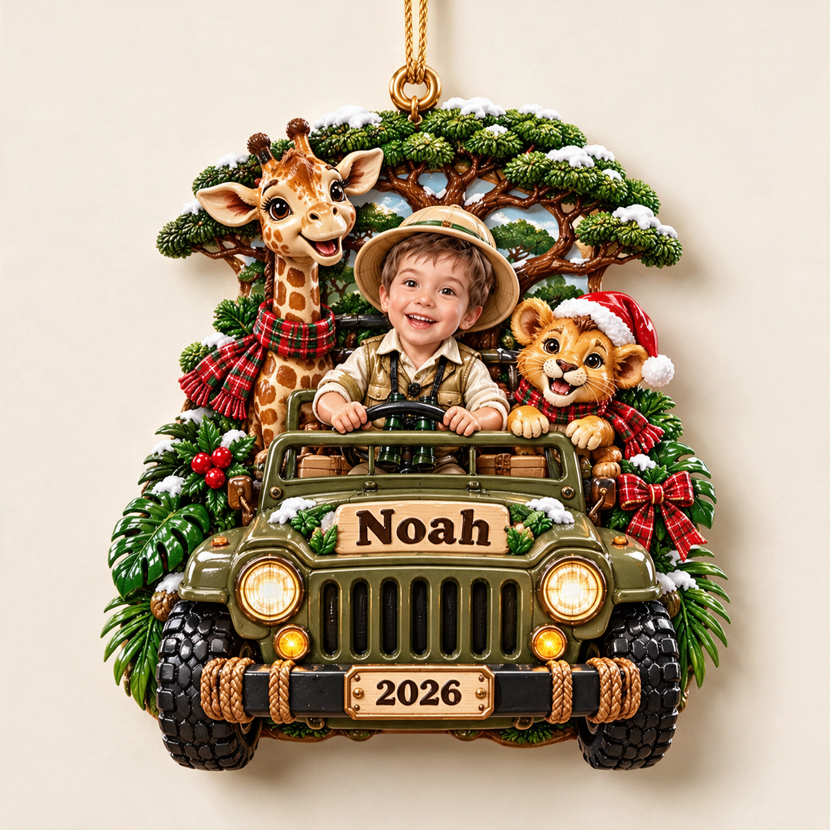 Personalized Custom Photo Safari 3D Ornament - 2026 Christmas Gift for Boys