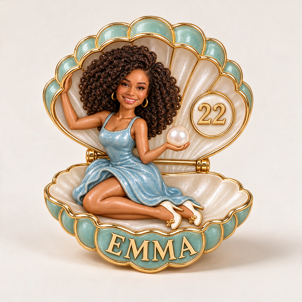 Personalized Birthday Shell Brooch - Pearl, Portrait, Name and Age