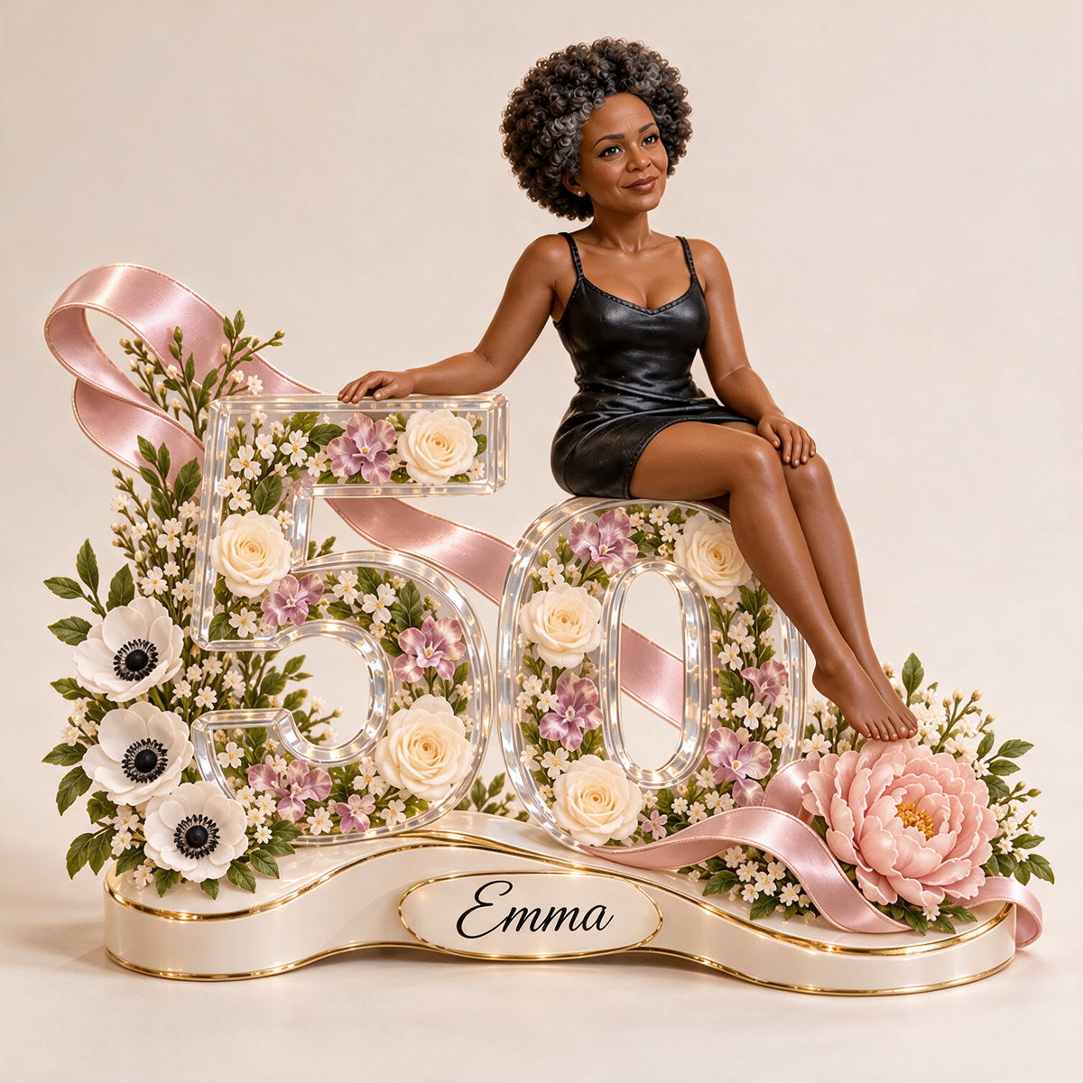 Personalisierte Foto-Blumen-Acrylplakette - 50. Geburtstagsgeschenk für Frauen