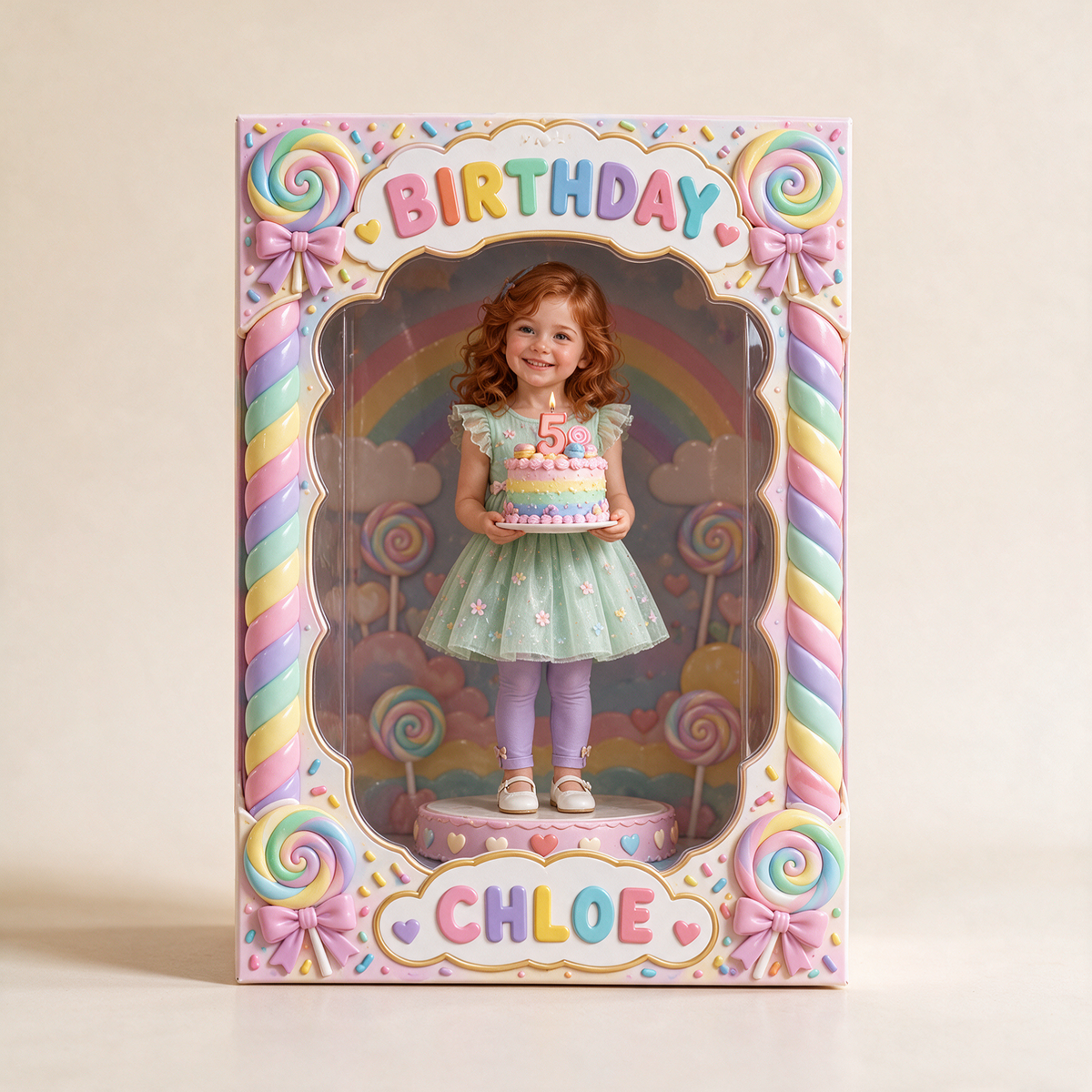 Personalisierte Foto Süßigkeiten Acryl Display Box - 5. Geburtstagsgeschenk für Mädchen