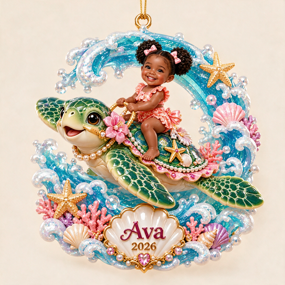 Personalized Custom Photo Sea Turtle 3D Ornament - 2026 Christmas Gift for Little Girls