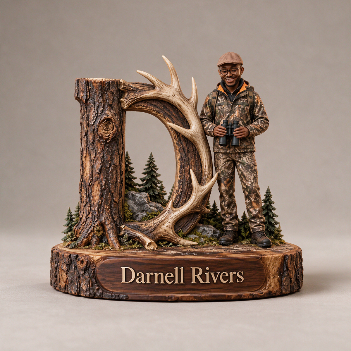 Personalisierte Jagd-Monogramm Holztafel mit Foto und Namen