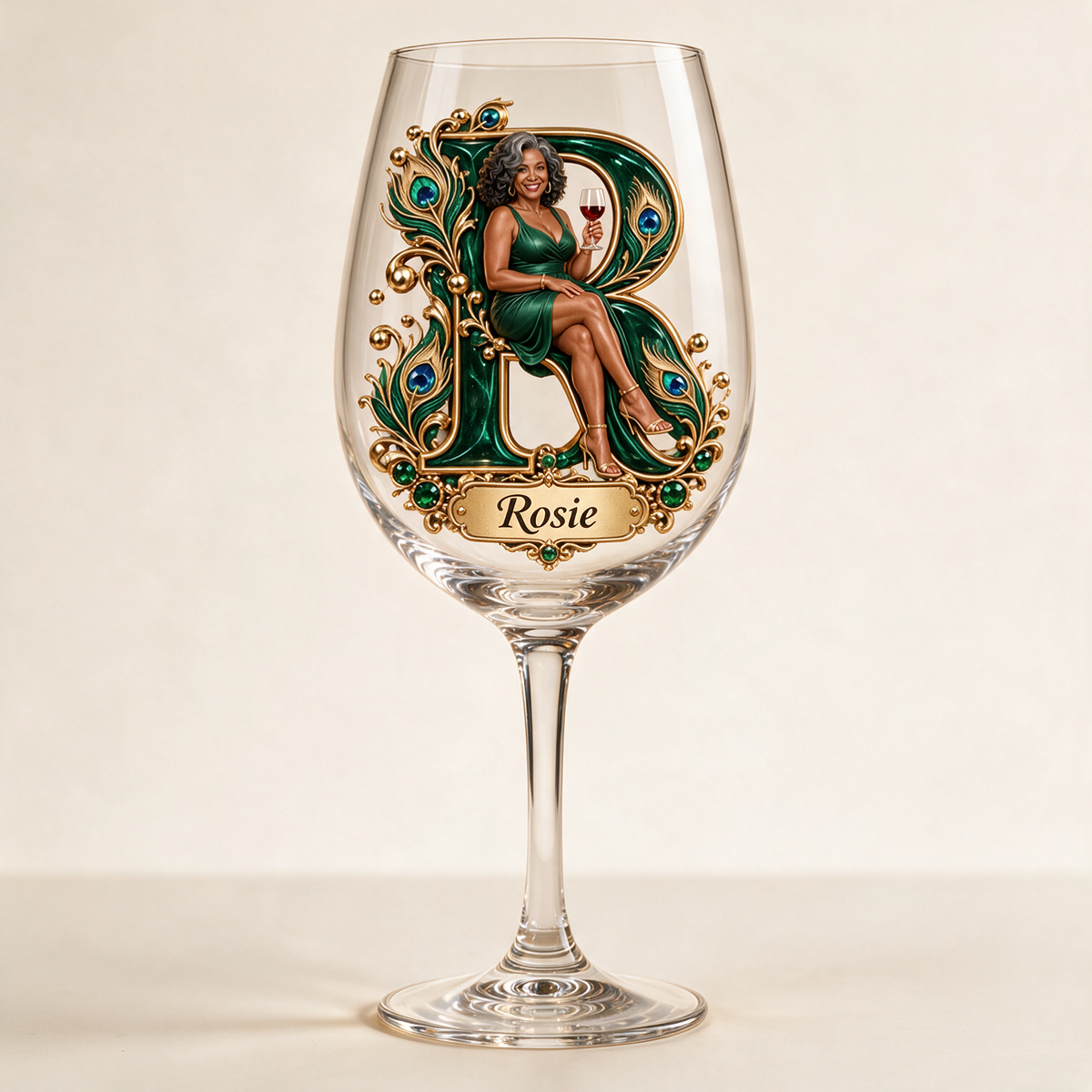 Personalized Custom Photo Peacock Wine Glass - Gift for Older Women