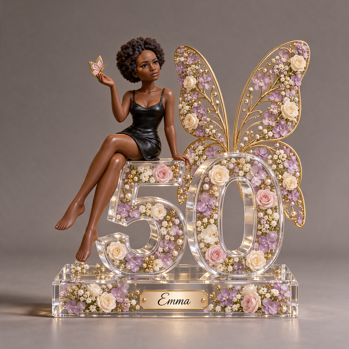 Personalized Custom Photo Butterfly Acrylic Number Figurine Display - 50th Birthday Gift for Women
