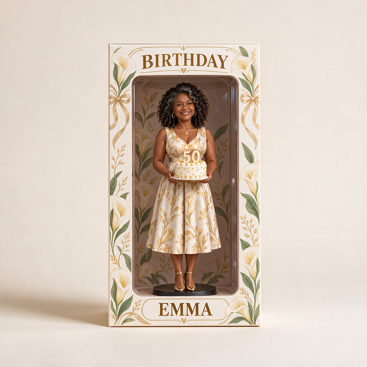 Personalized Custom Photo Calla Lily Figurine Display Box - 50th Birthday Gift for Women