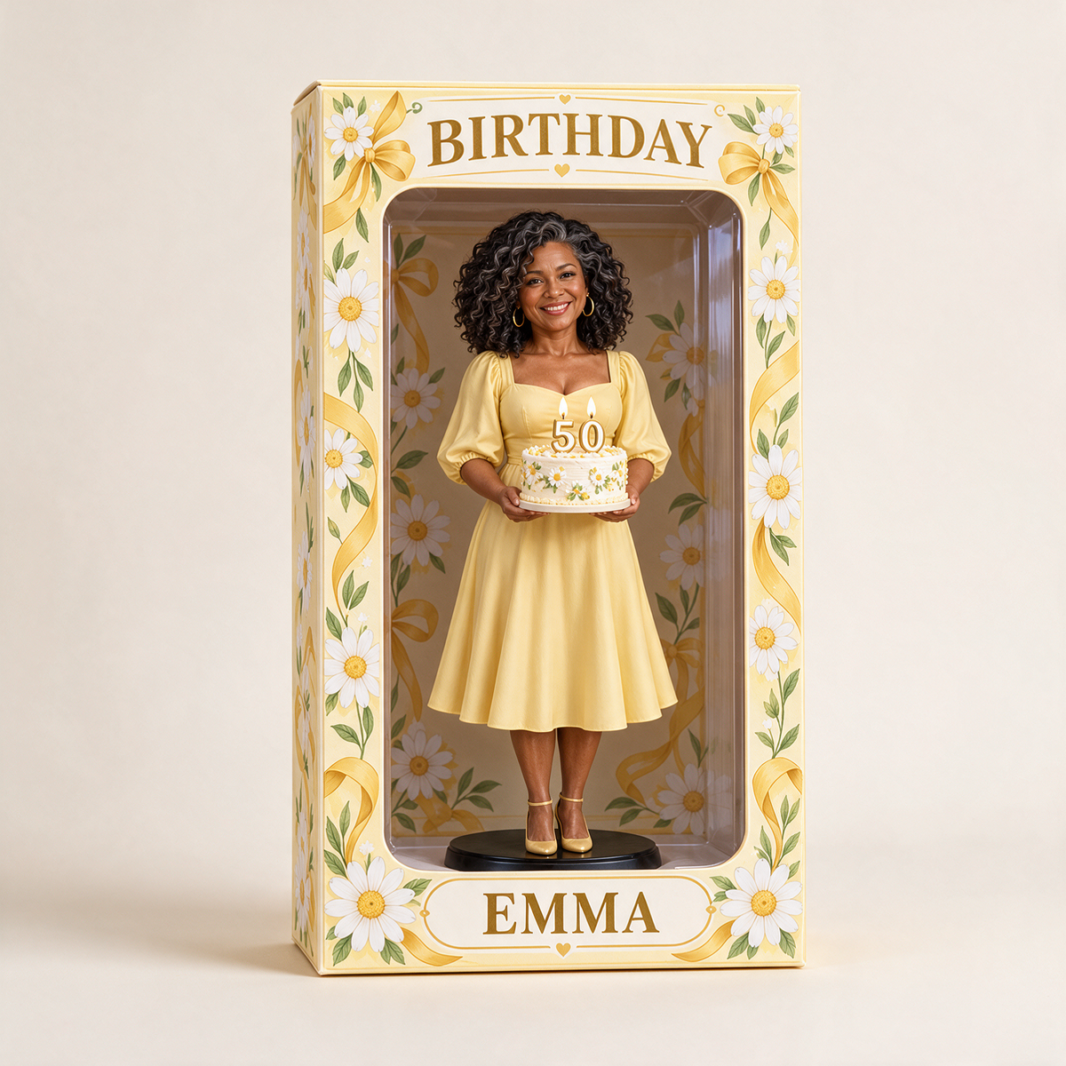 Personalized Custom Photo Daisy Figurine Display Box - 50th Birthday Gift for Women