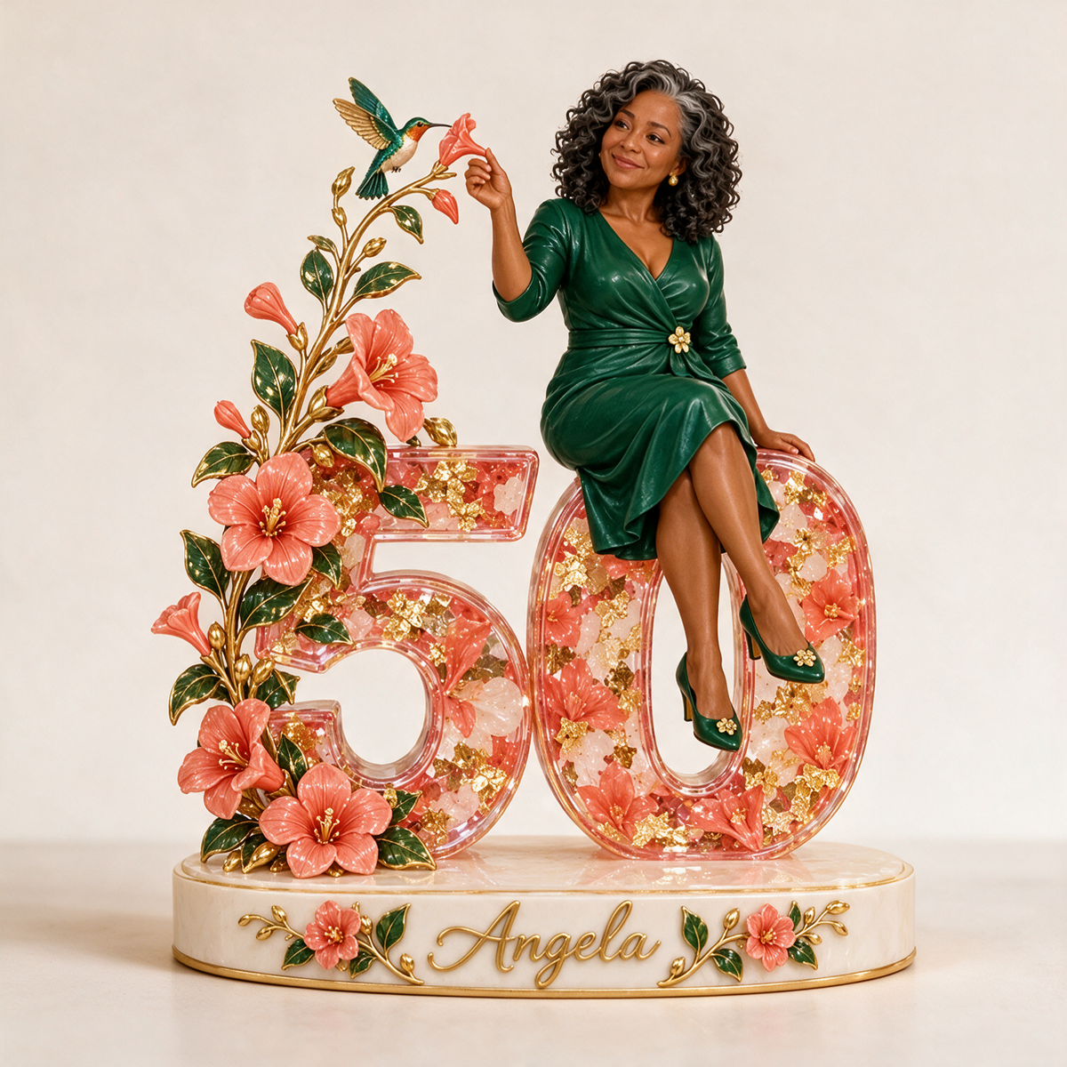 Personalized Hummingbird Custom Shaped Acrylic Plaque, Custom Portrait 40th 50th 60th 70th 80th Birthday Gift for Mom, Grandma, Wife, Sister, Aunt, Bird Lover, Nature Lover