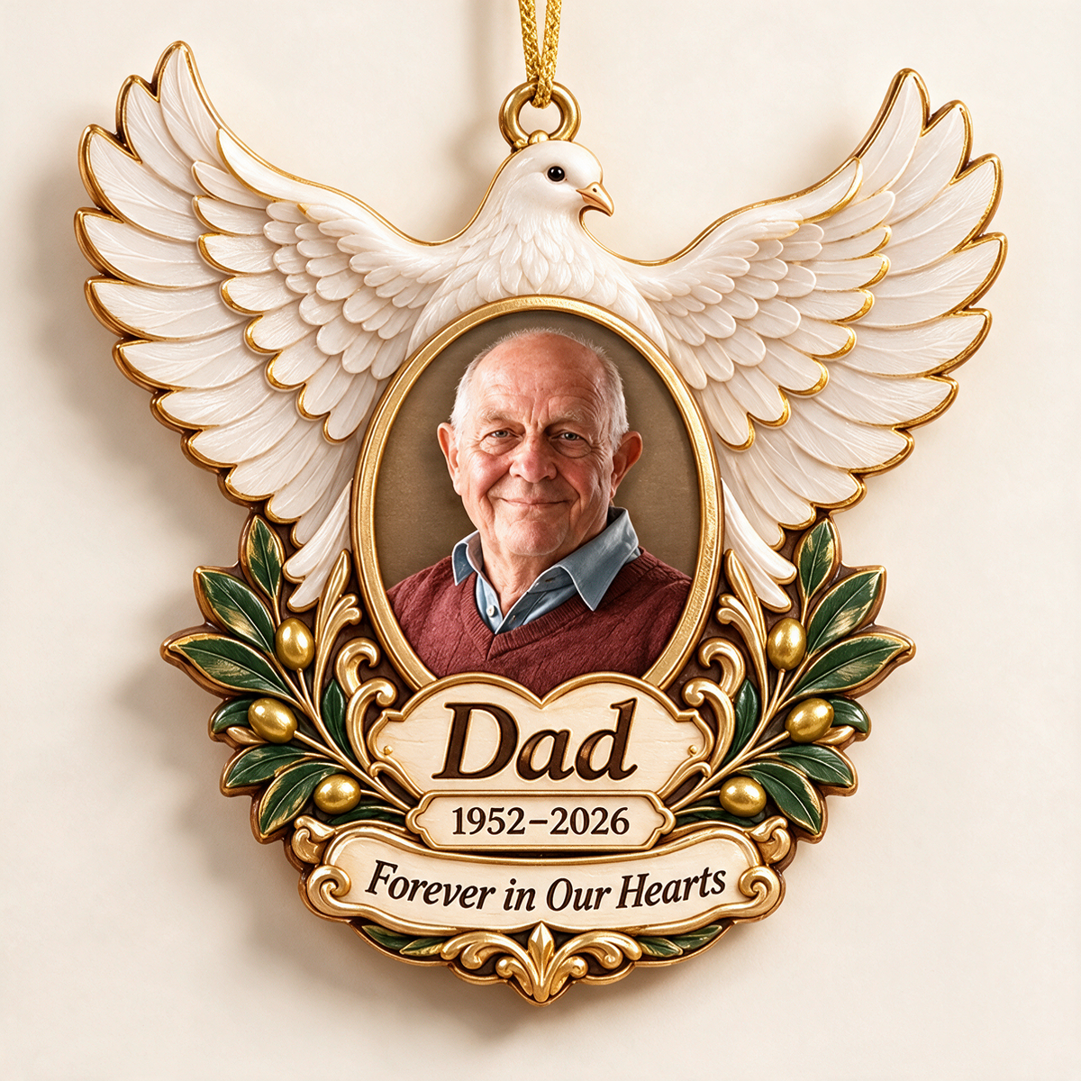 Personalized Custom Photo Dad Memorial Dove 3D Ornament - Christmas Remembrance Keepsake