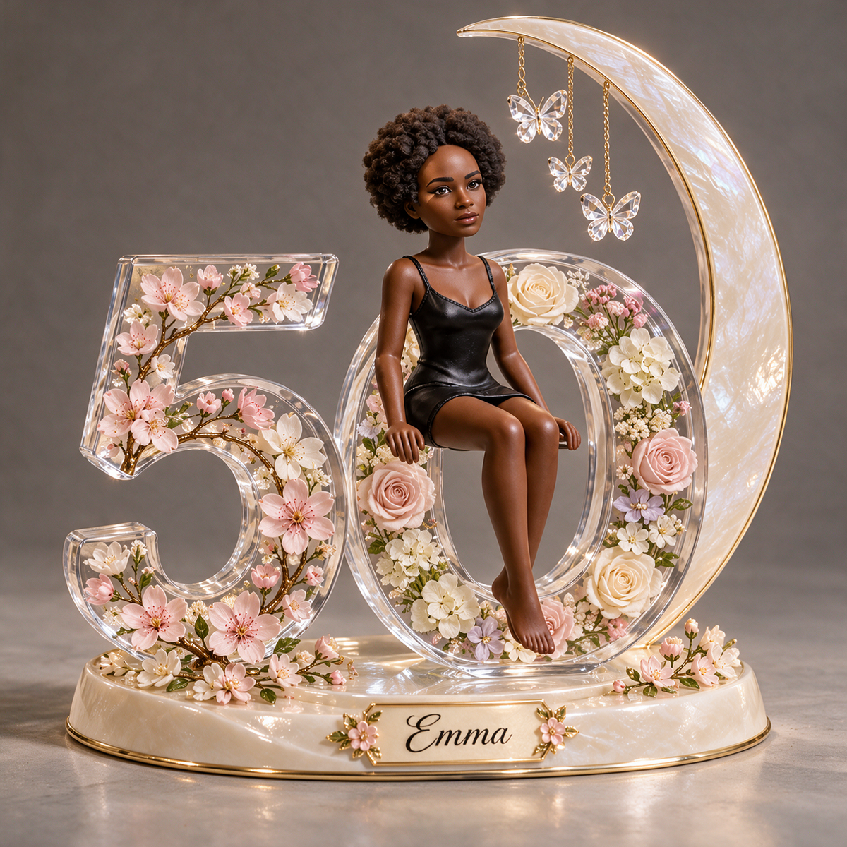 Personalized Custom Photo Crescent Moon Acrylic Number Figurine Display - 50th Birthday Gift for Women