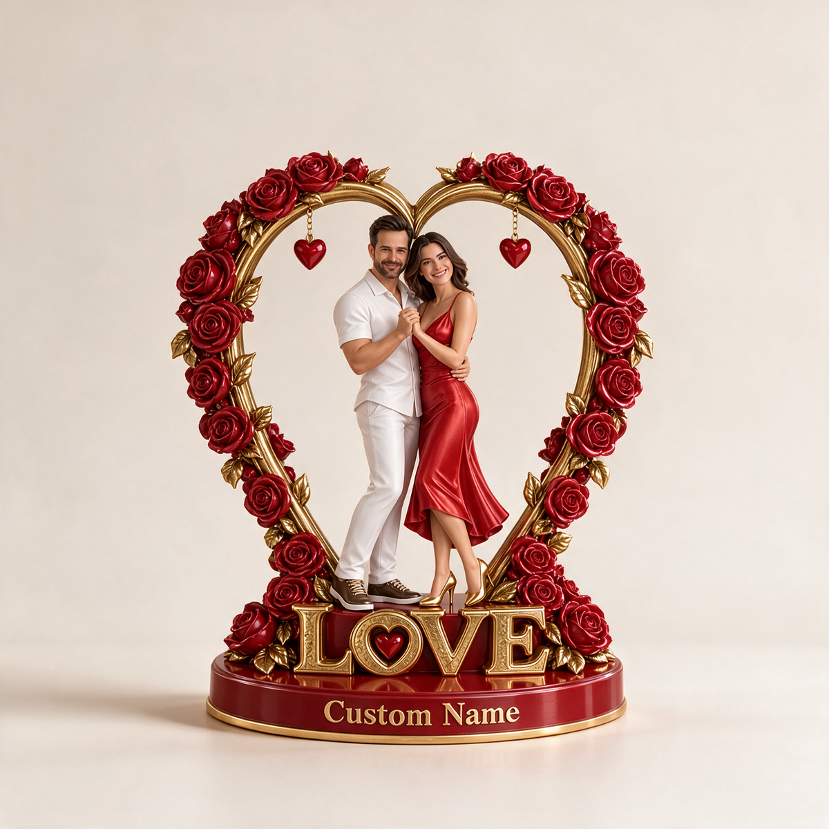 Custom Photo Couple Acrylic Plaque - Rose Heart Keepsake