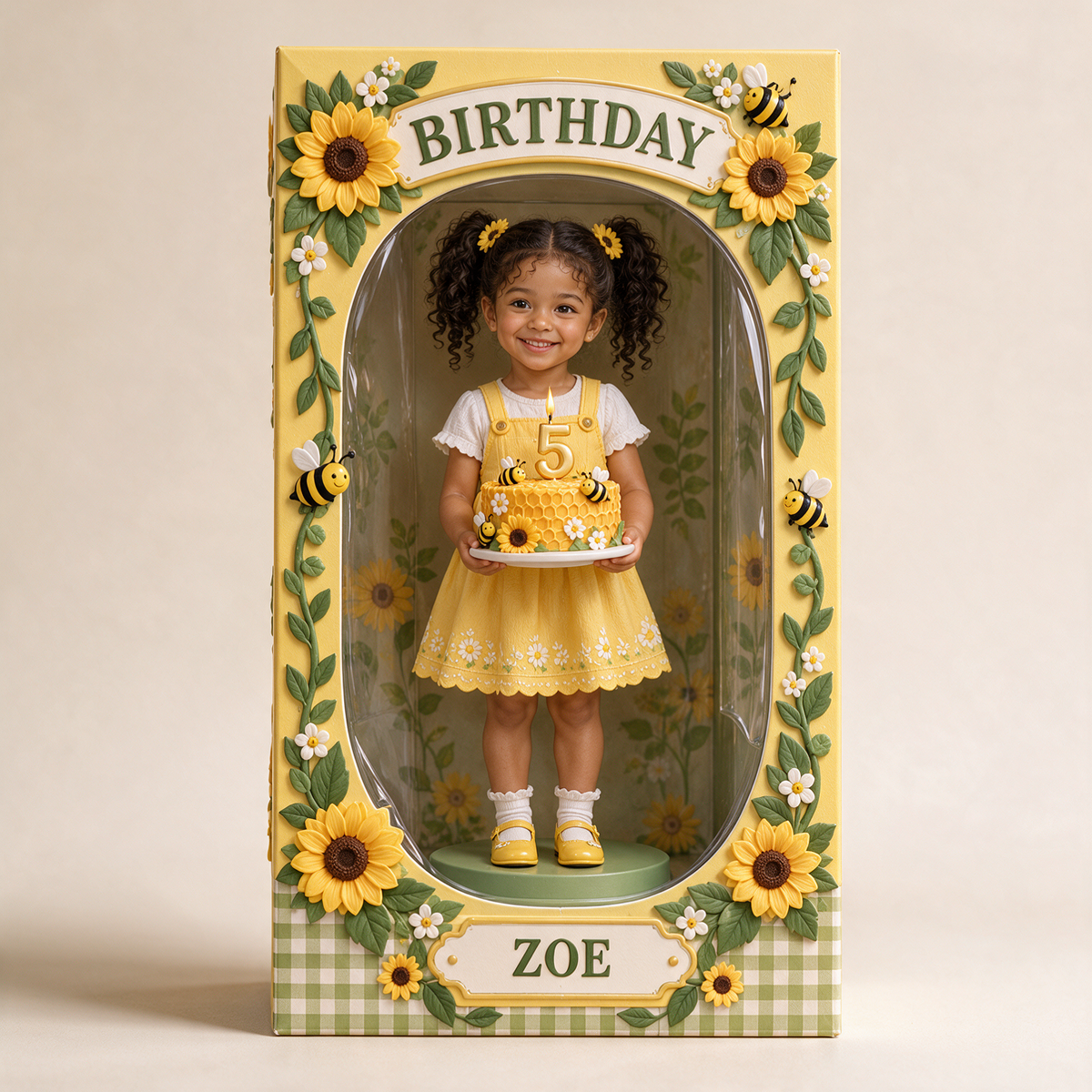 Personalisierte benutzerdefinierte Foto Sonnenblume Biene Acryl Display Box - 5. Geburtstagsgeschenk für Mädchen