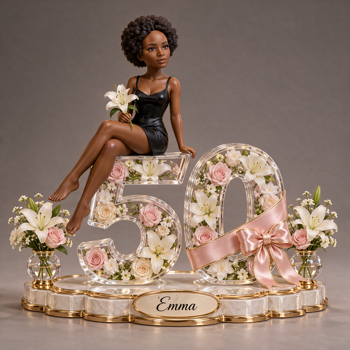 Custom Floral Number Acrylic Standee with Photo - Unique 50th Birthday Gift for Mom