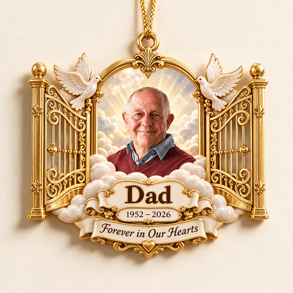Personalized Custom Photo Dad Memorial Heaven's Gates 3D Ornament - Christmas Remembrance Keepsake