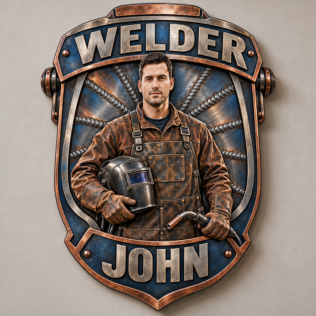 Personalisierte benutzerdefinierte Foto-Schweißer 3D-gedrucktes Metall-Schild - Geschenk für junge Männer