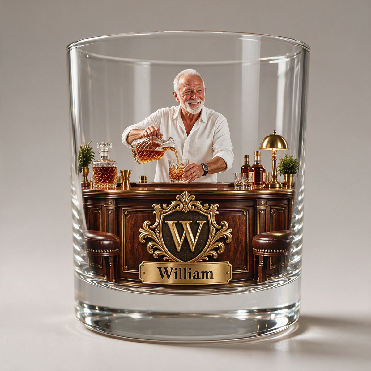 Personalisierbares Whiskeyglas mit Porträt, Name und Initialen