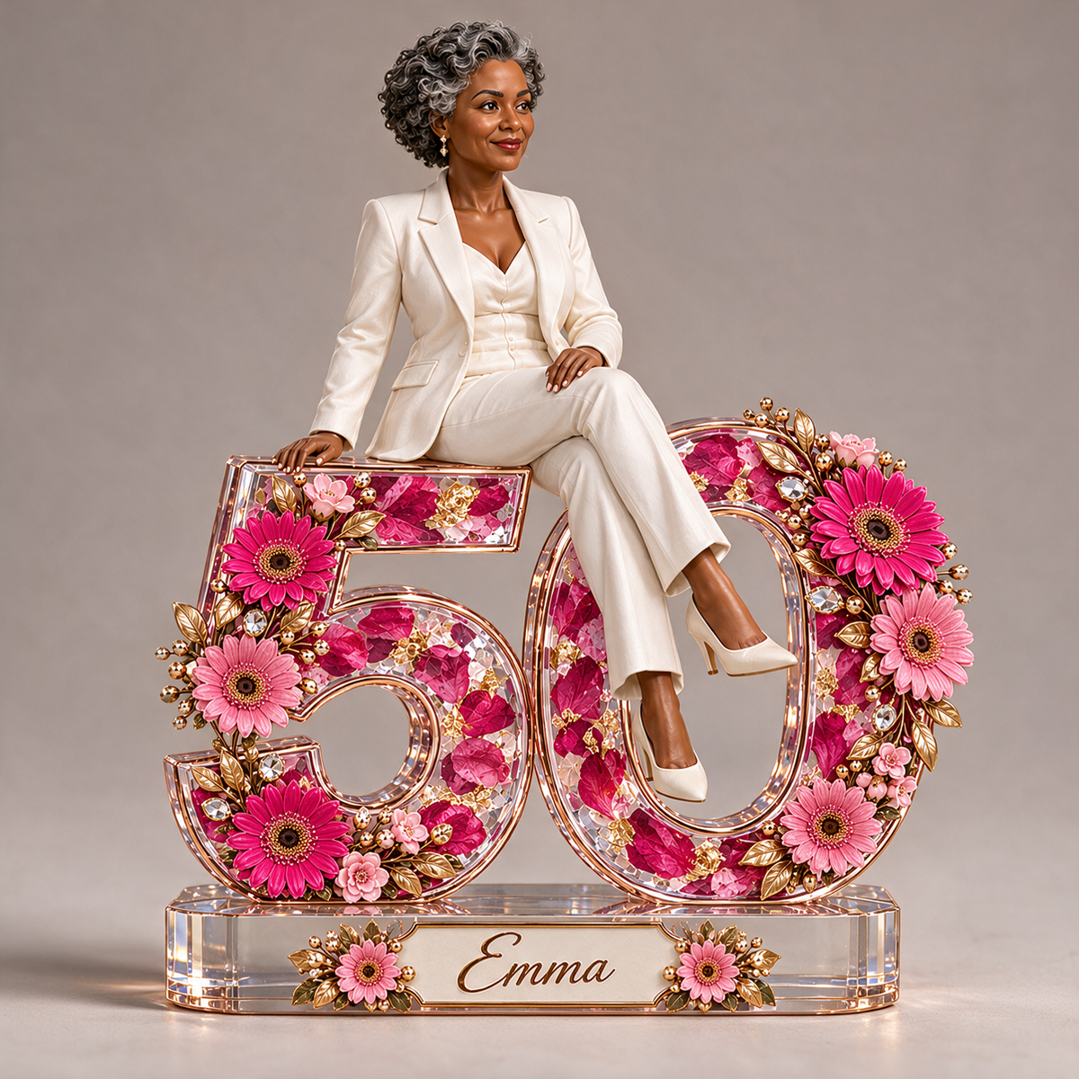 Personalized Custom Photo Pink Gerbera Custom Shaped Acrylic Plaque - 50th Birthday Gift for Women