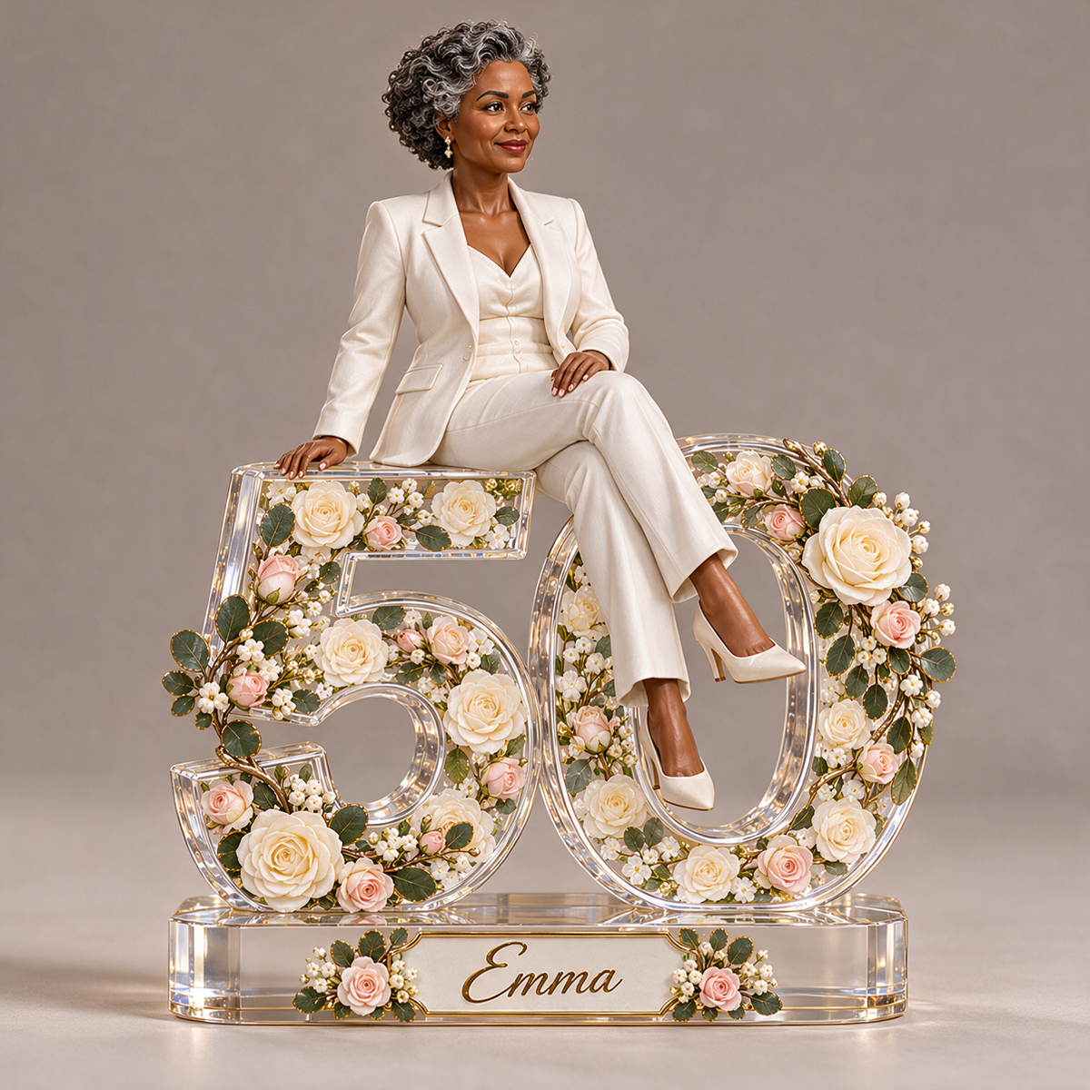Personalized Custom Photo Ivory Rose Custom Shaped Acrylic Plaque - 50th Birthday Gift for Women