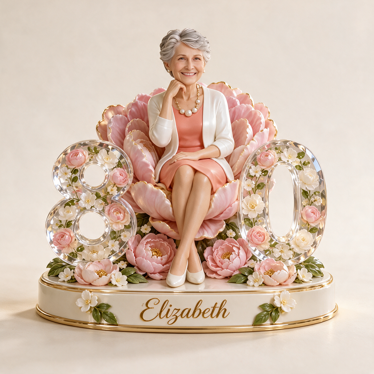 Personalized Birthday Figurine - Custom Portrait, Peony Keepsake Gift