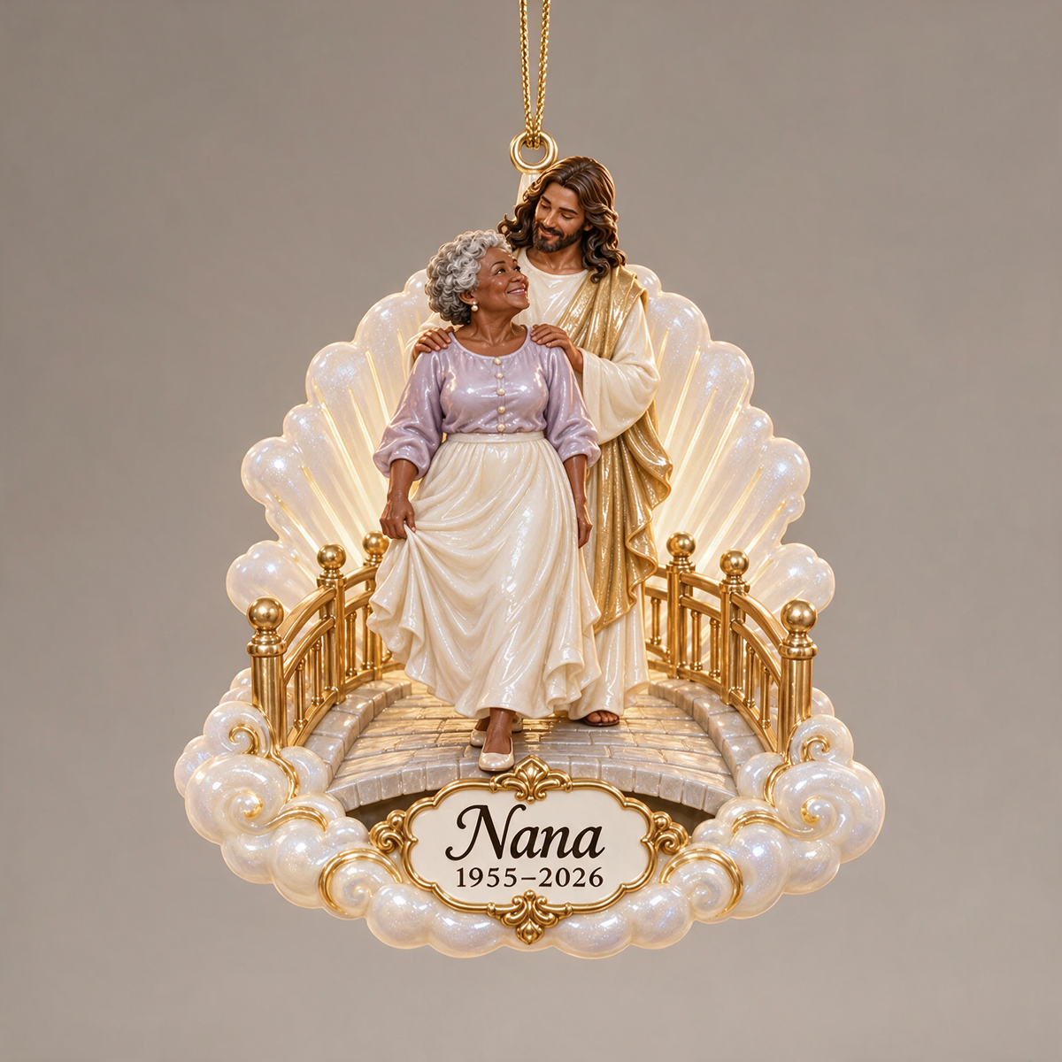 Personalized Custom Photo Jesus Heavenly Bridge Memorial 3D Christmas Ornament - Grandmother Remembrance Keepsake