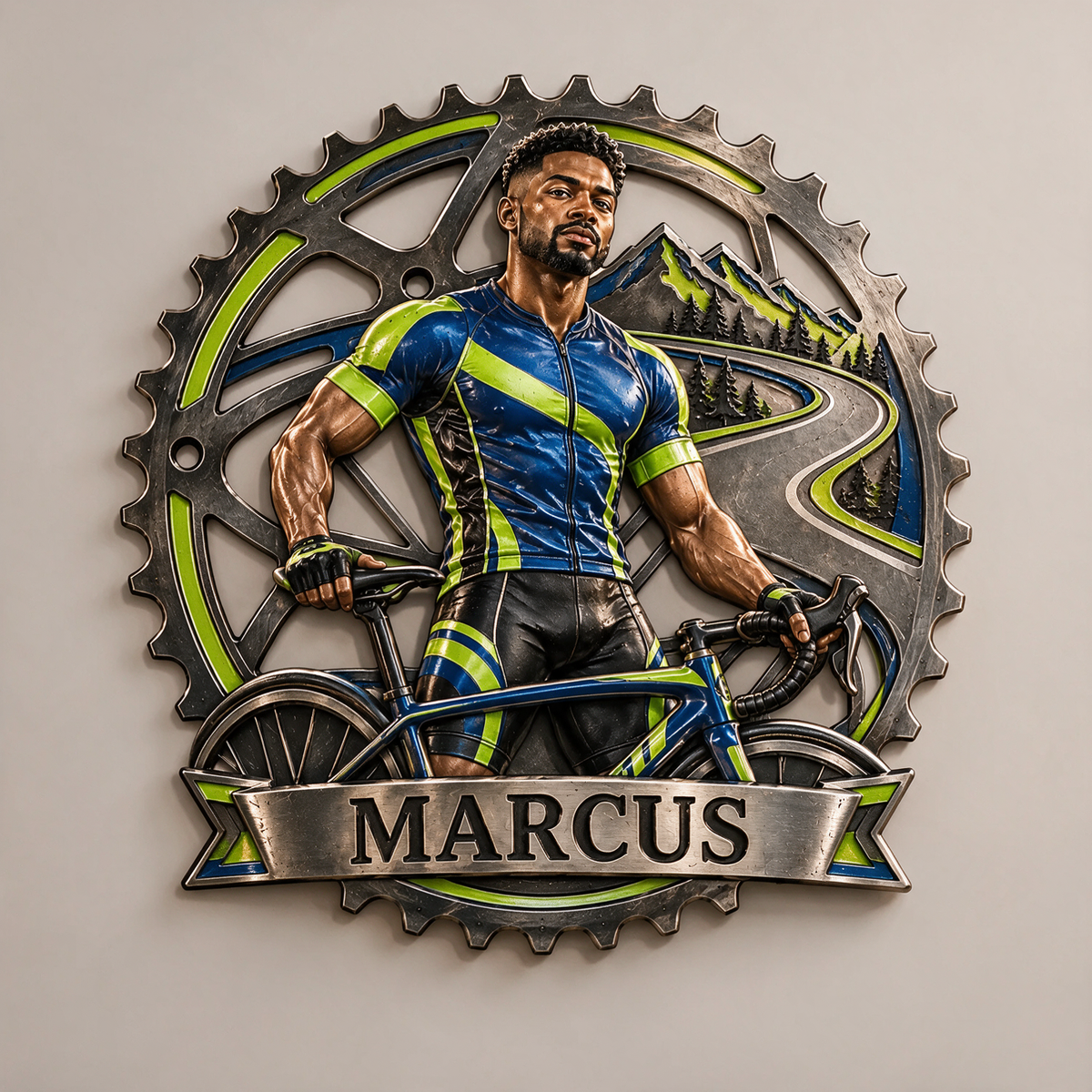 Personalized Custom Photo Cycling 3D Printed Cut Metal Sign - Gift for Young Men