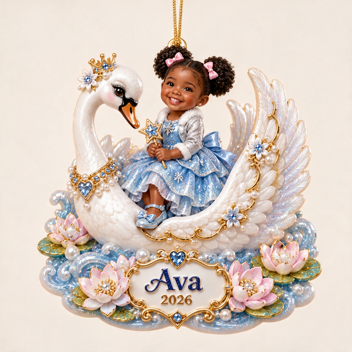 Personalized Custom Photo Swan 3D Ornament - 2026 Christmas Gift for Little Girls