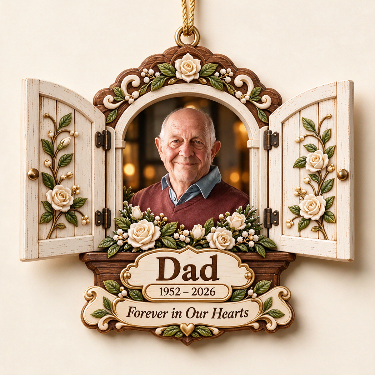 Personalized Custom Photo Dad Memorial Open Window Layered Wood Ornament - Christmas Remembrance Keepsake