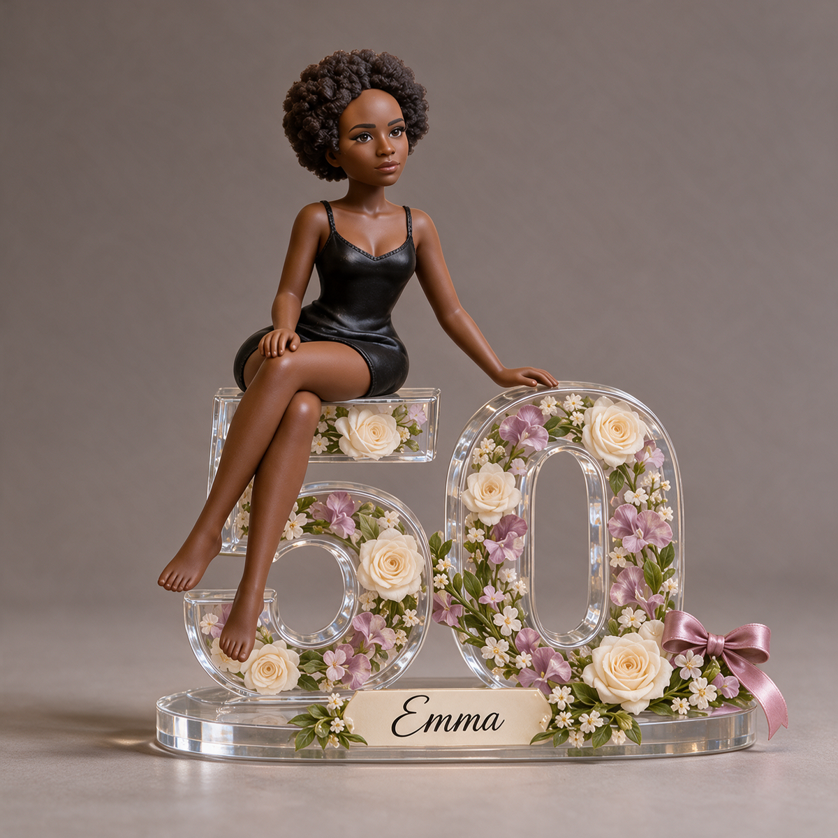 Personalized 50th Birthday Acrylic Figurine - Custom Picture Floral Keepsake for Her