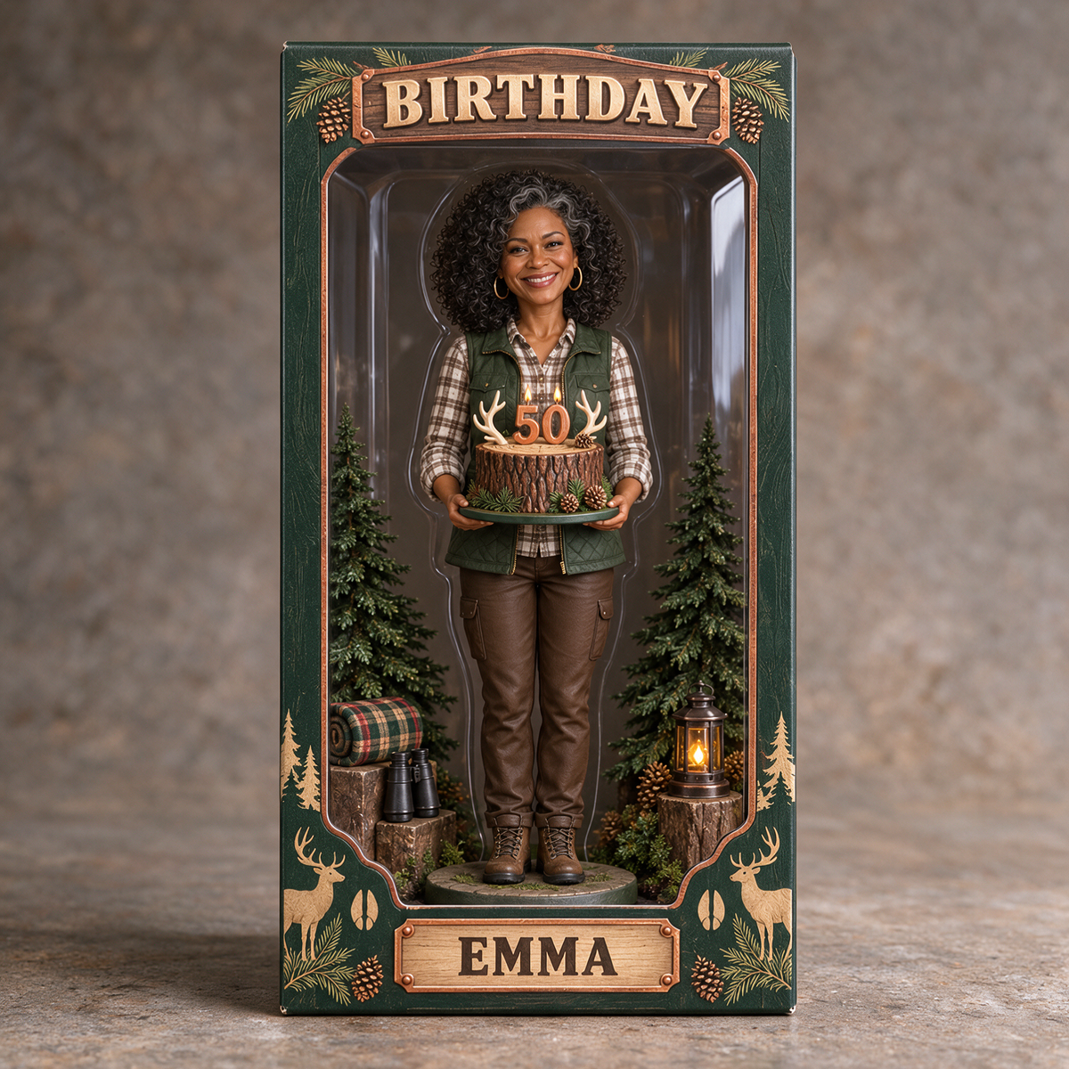 Personalized Hunting Acrylic Display Box - Birthday Portrait Figurine Gift