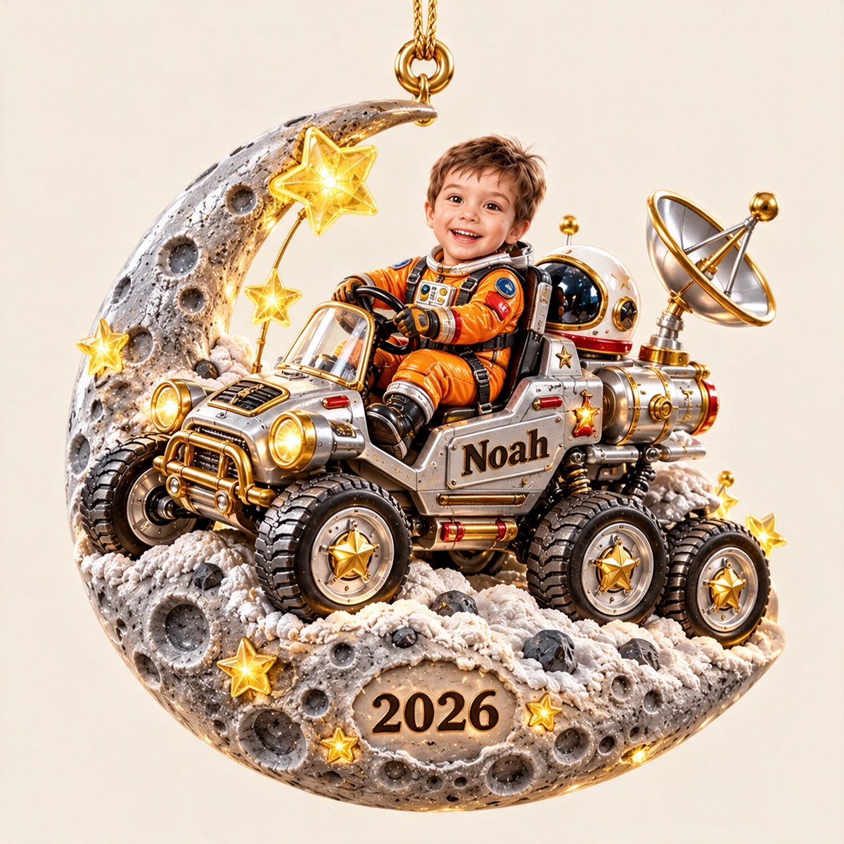 Personalized Custom Photo Moon Rover 3D Ornament - 2026 Christmas Gift for Boys