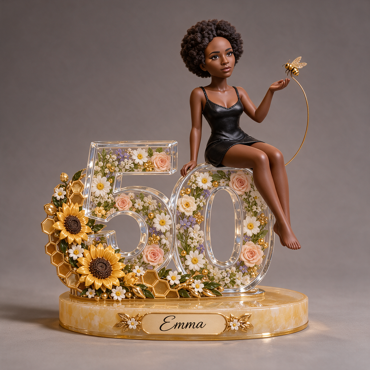Personalized Custom Photo Sunflower Acrylic Number Figurine Display - 50th Birthday Gift for Women