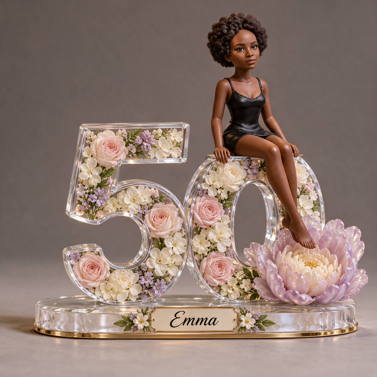 Personalized Custom Photo Lotus Acrylic Number Figurine Display - 50th Birthday Gift for Women