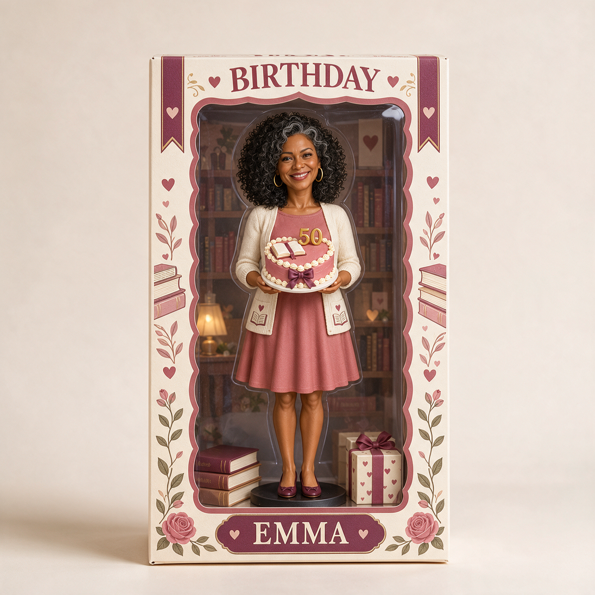 Personalized Book Lover Acrylic Display Box - 50th Birthday Photo Figurine Keepsake