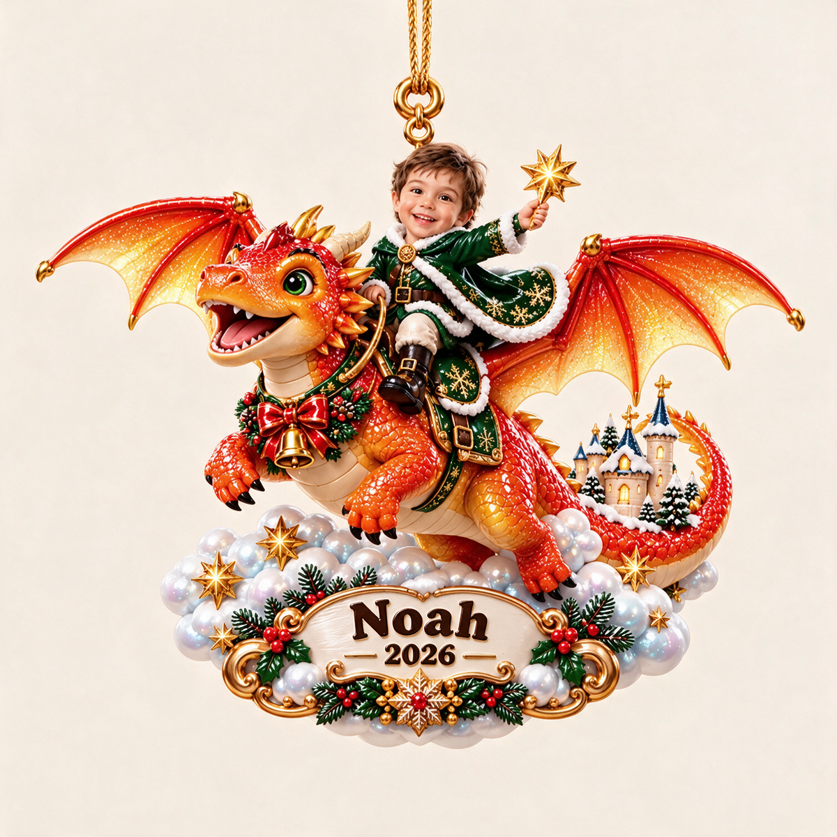 Personalized Custom Photo Dragon 3D Ornament - 2026 Christmas Gift for Boys