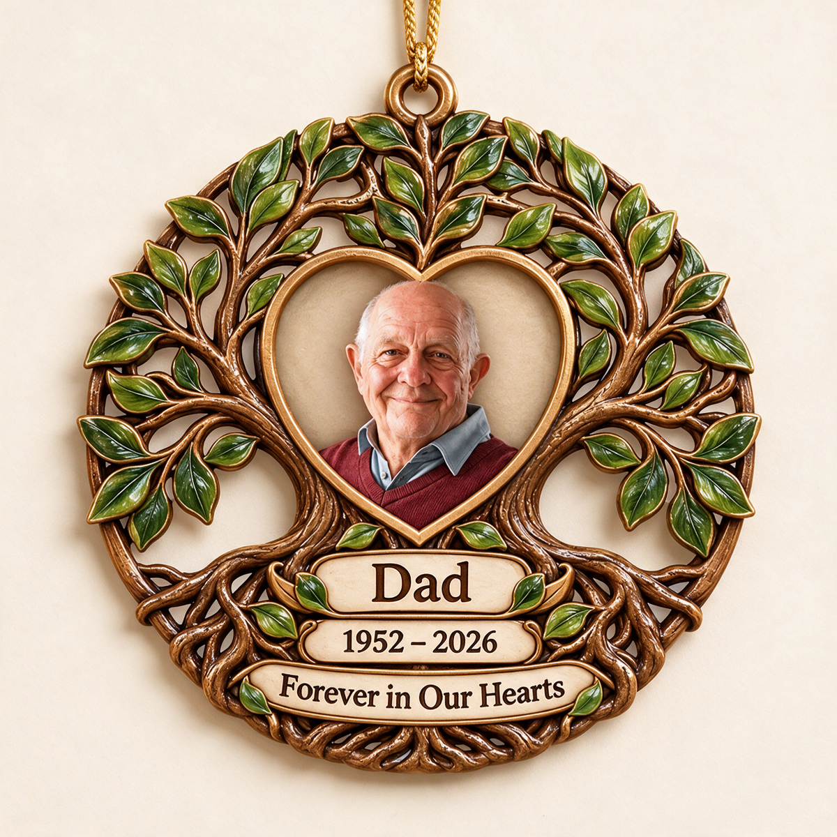 Personalized Custom Photo Dad Memorial Tree of Life Layered Wood Ornament - Christmas Remembrance Keepsake