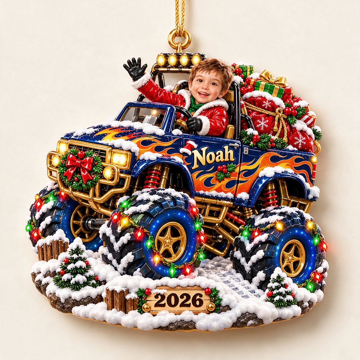 Personalized Custom Photo Monster Truck 3D Ornament - 2026 Christmas Gift for Boys