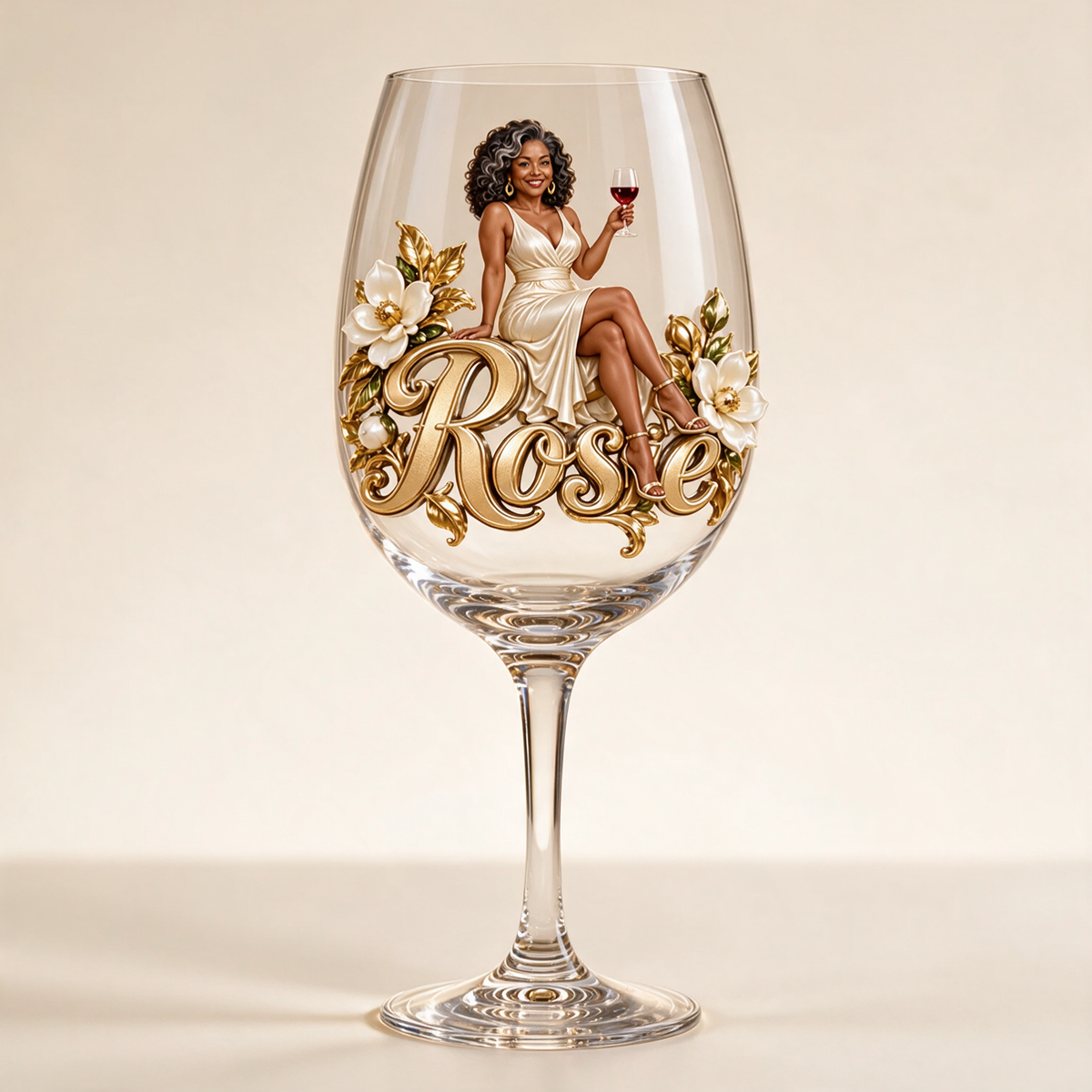 Personalized Custom Photo Magnolia Wine Glass - Gift for Older Women
