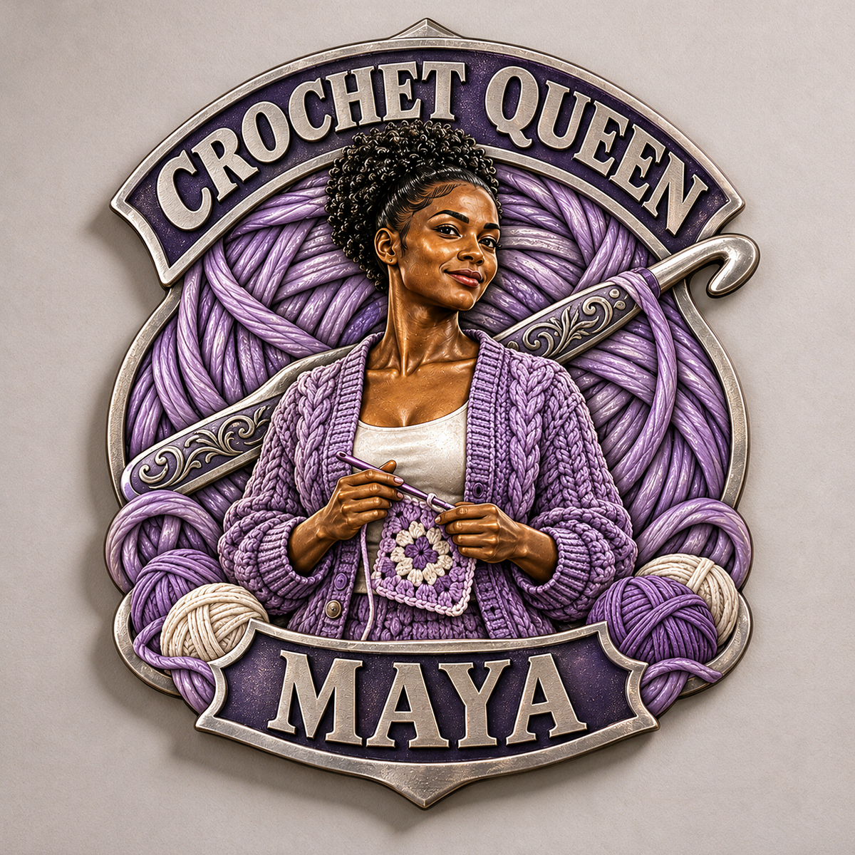 Personalized Custom Photo Crochet Queen 3D Printed Cut Metal Sign - Gift for Young Women
